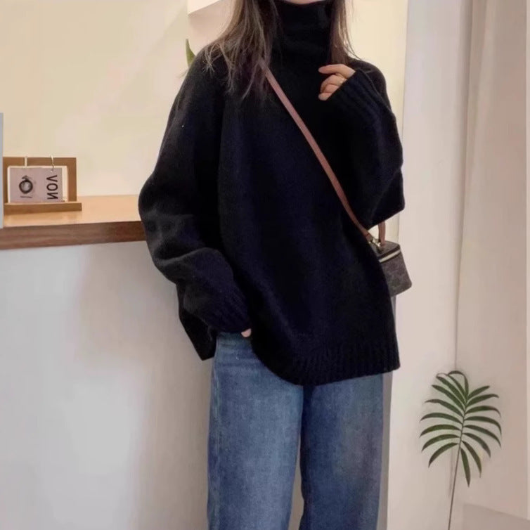 Women's Turtleneck Sweater Loose Thick Curling Pile Collar Idle Style