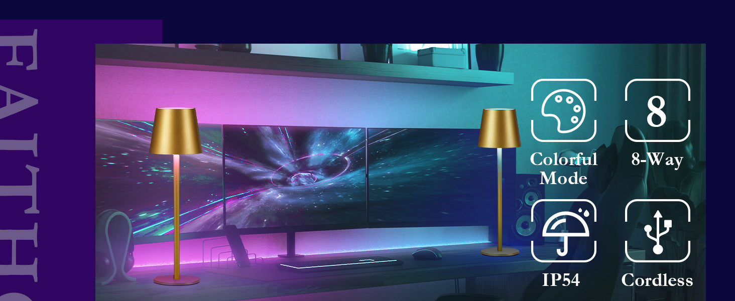 Cordless LED Table Lamp Rechargeable RGB Light Touch Dimmable IP54 White 2 Pack