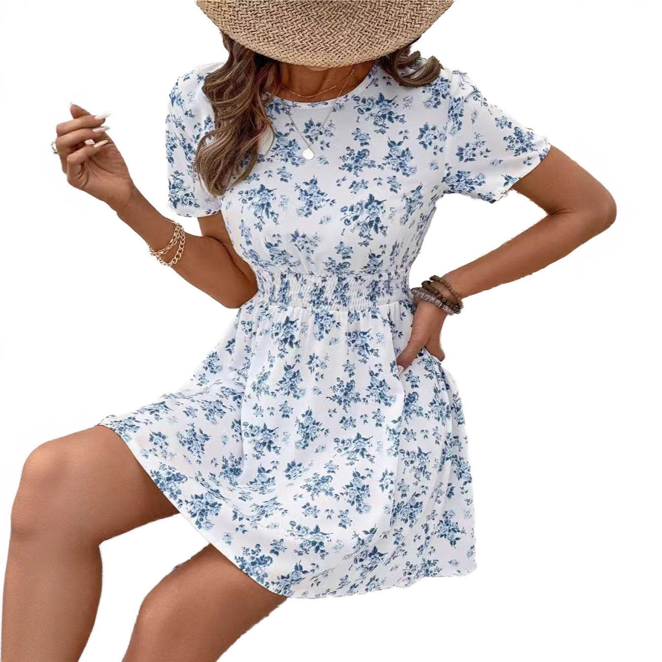 Casual Fashion Printing Tight Waist Dress