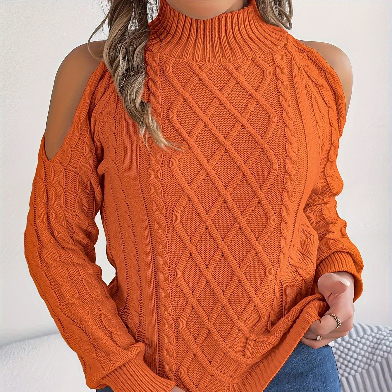 Casual Twist Strapless Half-high Collar Long Sleeves Sweaters Women's Clothing