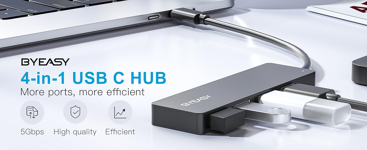 USB C Hub Type C to USB-A 3.0 4-Port Ultra Slim Splitter Universal Plug & Play