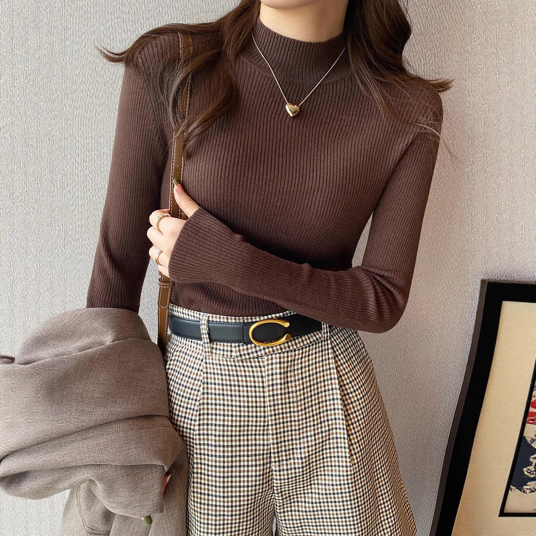 Autumn And Winter New Half Turtleneck Slim Fit Long Sleeve Inner Wear Knitwear For Women
