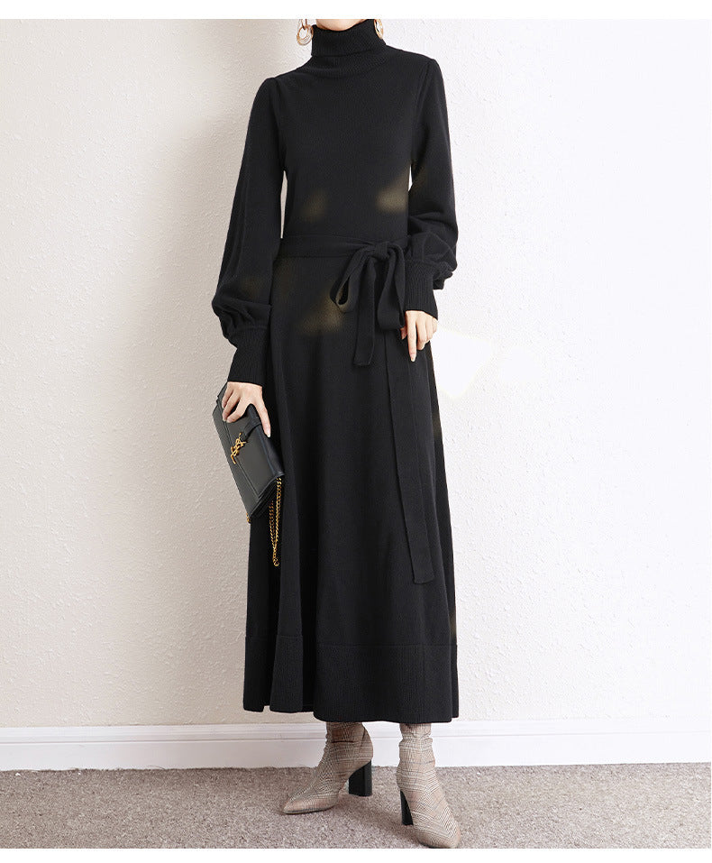 Turtleneck Knitwear Dress Loose Big Hem Mid-length Sweater Skirt