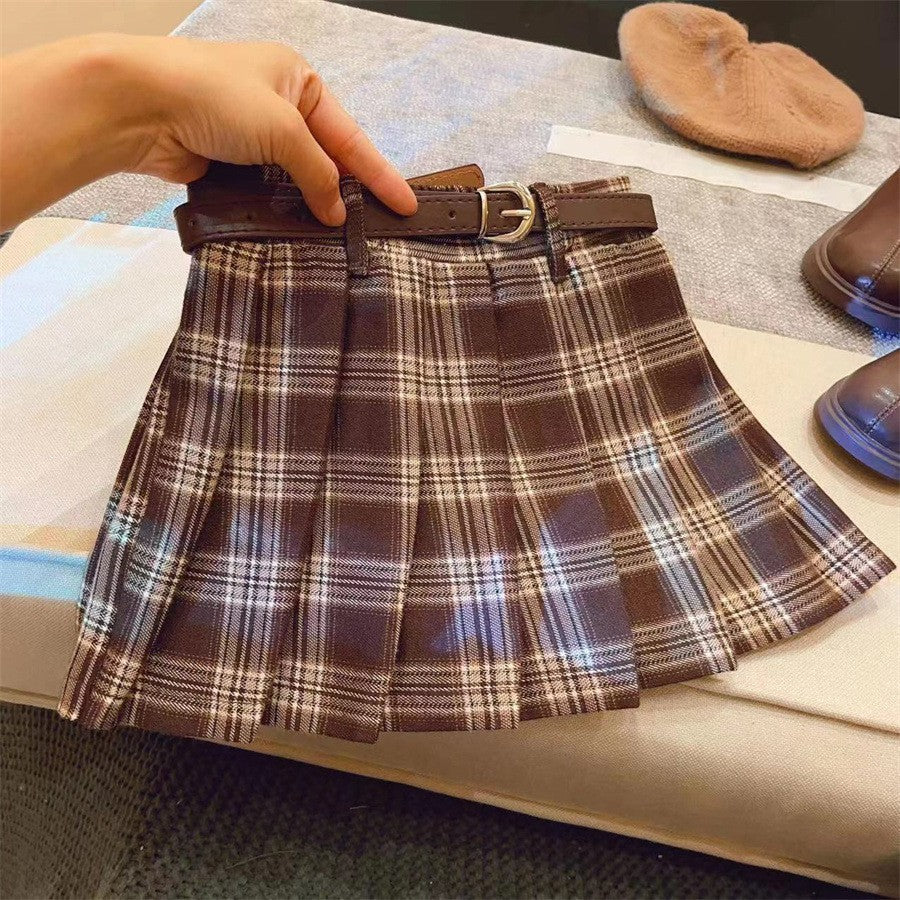 Children's Casual Plaid Pleated Skirt Cotton