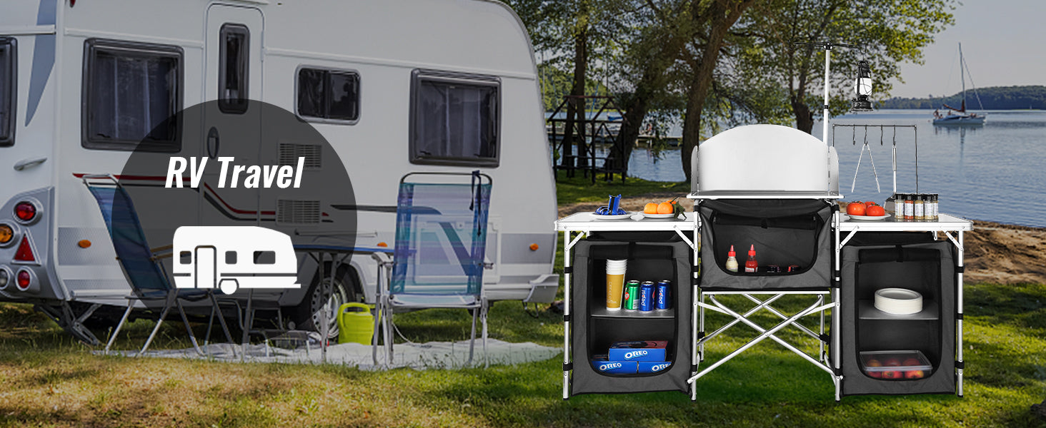 VEVOR Camping Kitchen Table Cabinet Folding Cooking Storage Rack X-Shaped Aluminum Alloy Bracket for BBQ Picnic Garden Table