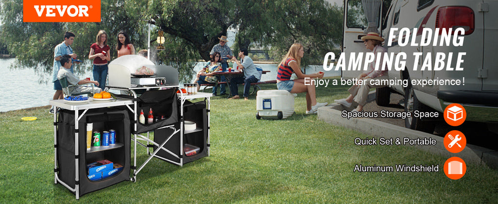 VEVOR Camping Kitchen Table Cabinet Folding Cooking Storage Rack X-Shaped Aluminum Alloy Bracket for BBQ Picnic Garden Table
