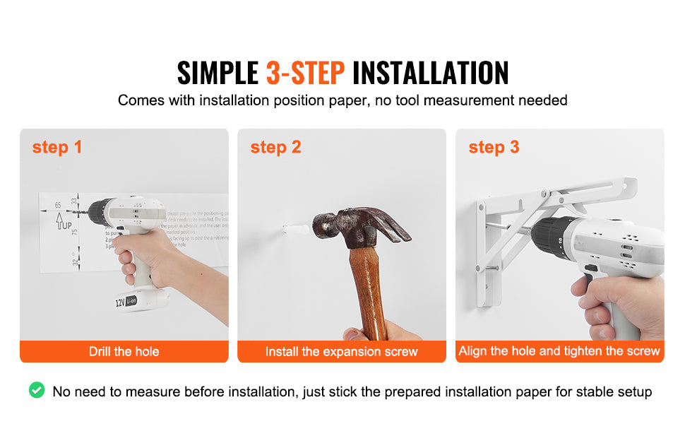 VEVOR Wall Mounted Folding Table, Wall Mount Drop Leaf Table, Wooden Floating Desk with Iron Bracket, Fold Down Desk for Spaces