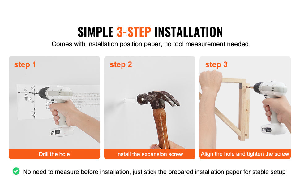 VEVOR Wall Mounted Folding Table Wooden Floating Desk with Iron Bracket Drop Leaf for Home Office Kitchen Bar Space-Saving