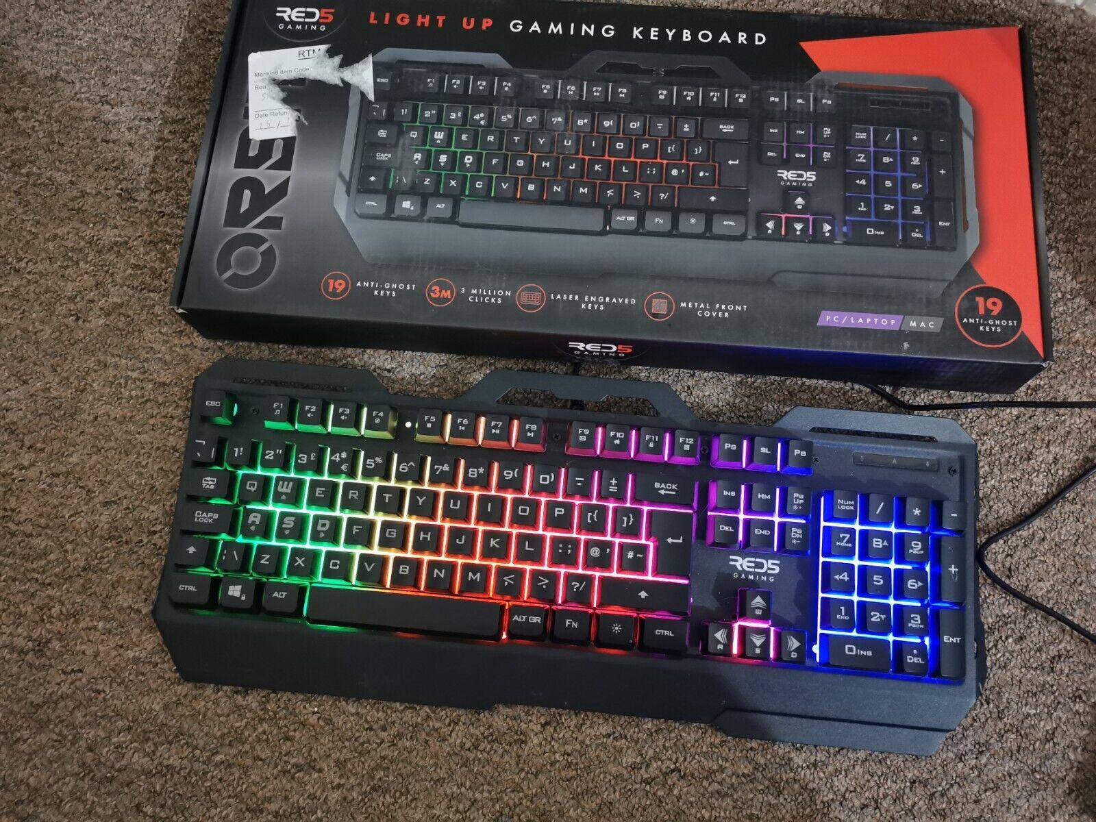 Gaming Keyboard Red 5 Orbit RGB Backlit Ergonomic Design Responsive Keys