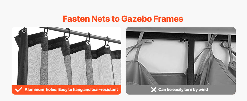 VEVOR Gazebo Netting Replacement Outdoor Garden Gazebo Net 4-Panel Sidewall Mesh Gazebo Curtain with Double Zipper for Garden