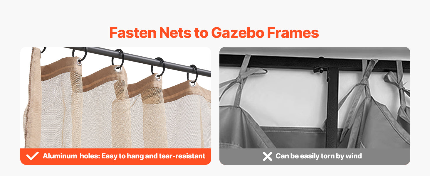 VEVOR Gazebo Netting Replacement Outdoor Garden Gazebo Ne 4-Panel Sidewall Mesh Gazebo Curtain with Double Zipper for Garden