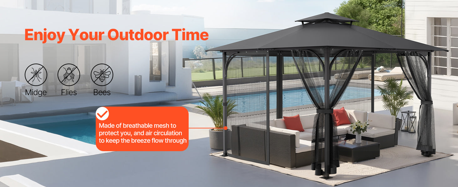 VEVOR Gazebo Netting Replacement Outdoor Garden Gazebo Net 4-Panel Sidewall Mesh Gazebo Curtain with Double Zipper for Garden