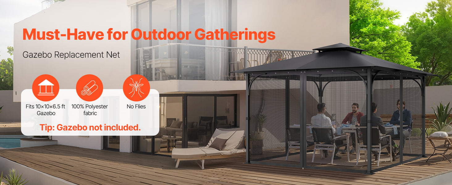 VEVOR Gazebo Netting Replacement Outdoor Garden Gazebo Net 4-Panel Sidewall Mesh Gazebo Curtain with Double Zipper for Garden