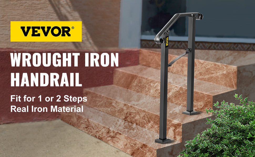 VEVOR Handrail Arch Railing White Fits 1 Or 5 Steps Stair Rail Wrought Iron Hand Rails With Installation Kit For Outdoor Steps