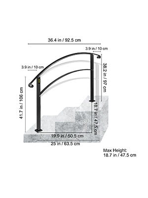 VEVOR Wrought Iron Handrail Fits 1 or 5 Steps with Installation Kit Hand Rails for Outdoor Steps Transition Handrail Stair Rail