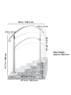 VEVOR Wrought Iron Handrail Fits 1 or 5 Steps with Installation Kit Hand Rails for Outdoor Steps Transition Handrail Stair Rail