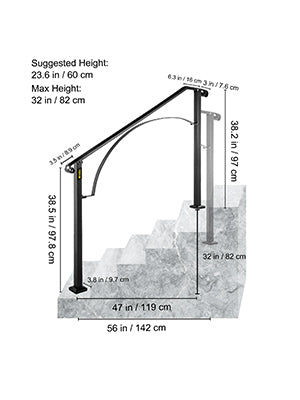 VEVOR Handrail Arch Railing White Fits 1 Or 5 Steps Stair Rail Wrought Iron Hand Rails With Installation Kit For Outdoor Steps