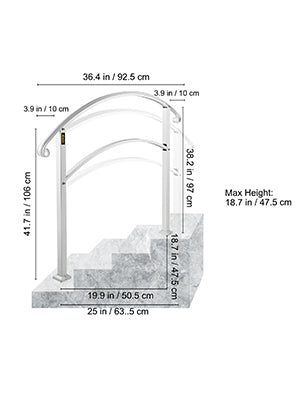 VEVOR Wrought Iron Handrail Fits 1 or 5 Steps with Installation Kit Hand Rails for Outdoor Steps Transition Handrail Stair Rail