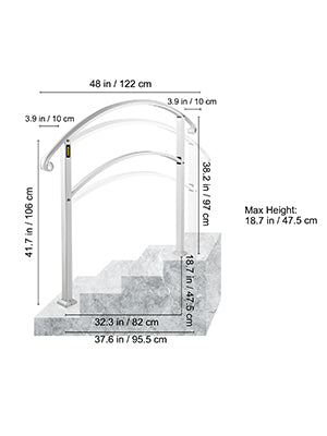 VEVOR Wrought Iron Handrail Fits 1 or 5 Steps with Installation Kit Hand Rails for Outdoor Steps Transition Handrail Stair Rail
