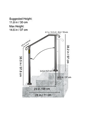 VEVOR Handrail Arch Railing White Fits 1 Or 5 Steps Stair Rail Wrought Iron Hand Rails With Installation Kit For Outdoor Steps