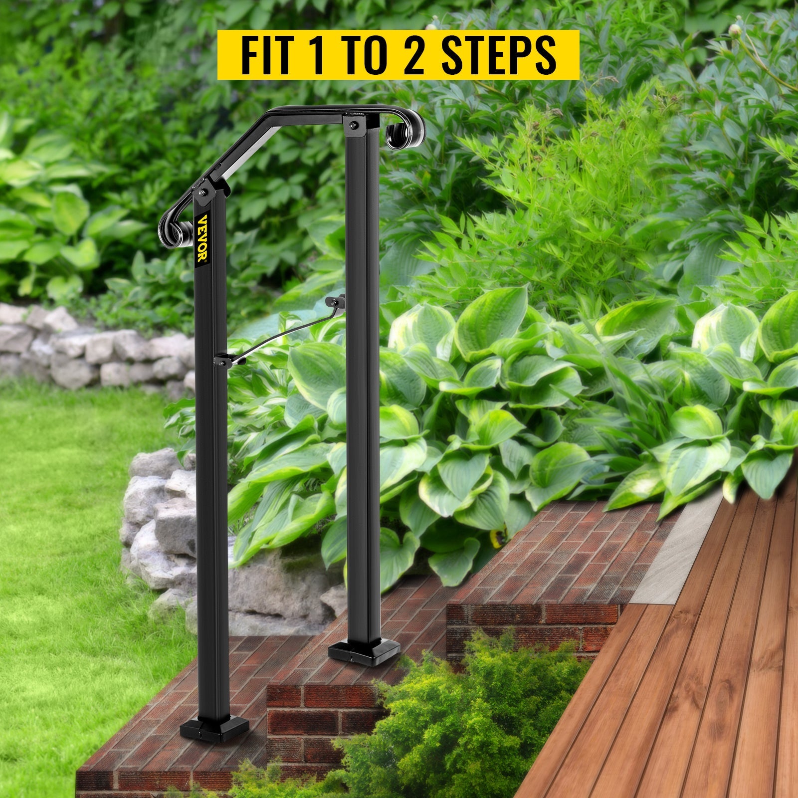 VEVOR Handrail Arch Railing White Fits 1 Or 5 Steps Stair Rail Wrought Iron Hand Rails With Installation Kit For Outdoor Steps