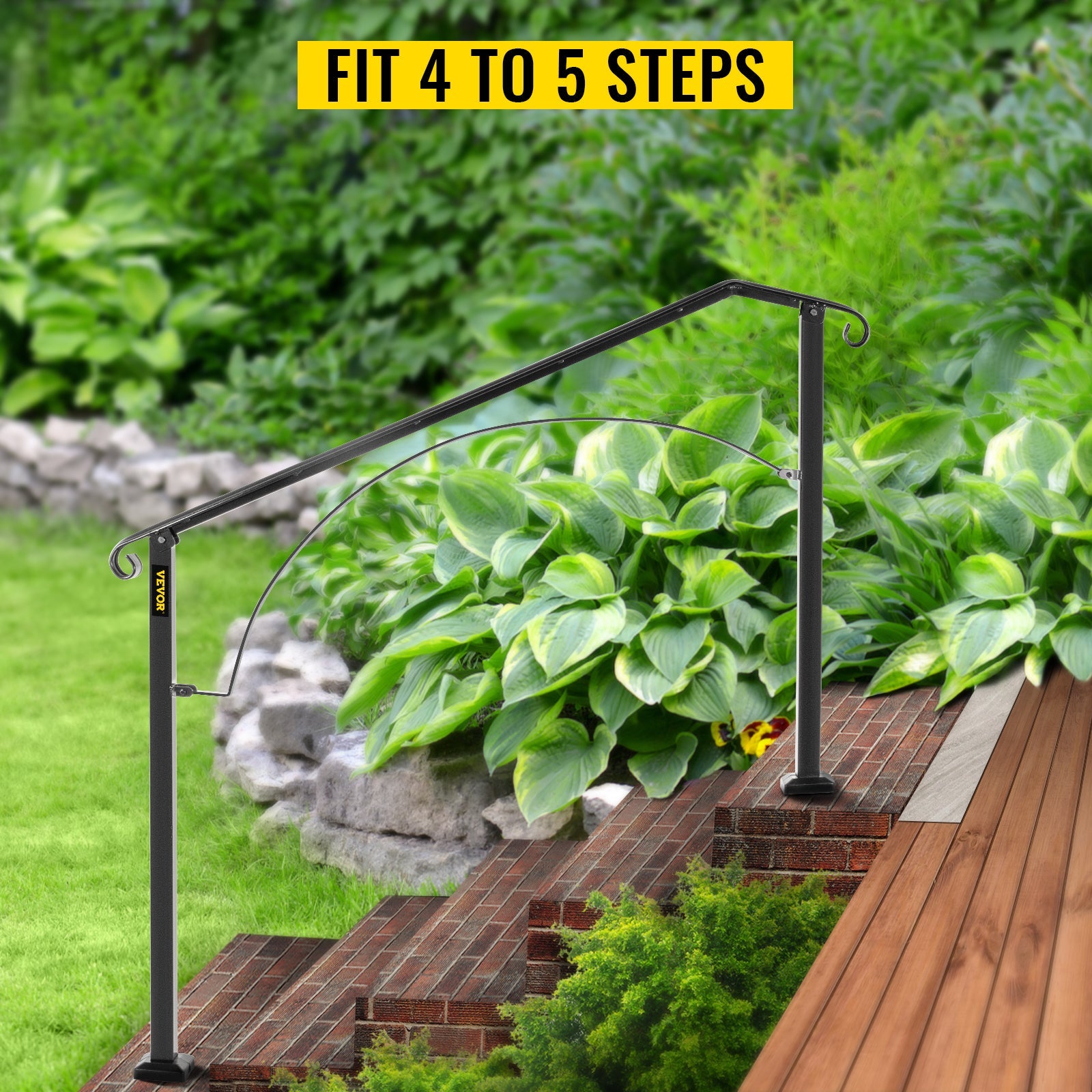 VEVOR Handrails for Outdoor Steps Fit 4 or 5 Steps Outdoor Stair Railing Arch#4 Wrought Iron Handrail Flexible Porch Railing