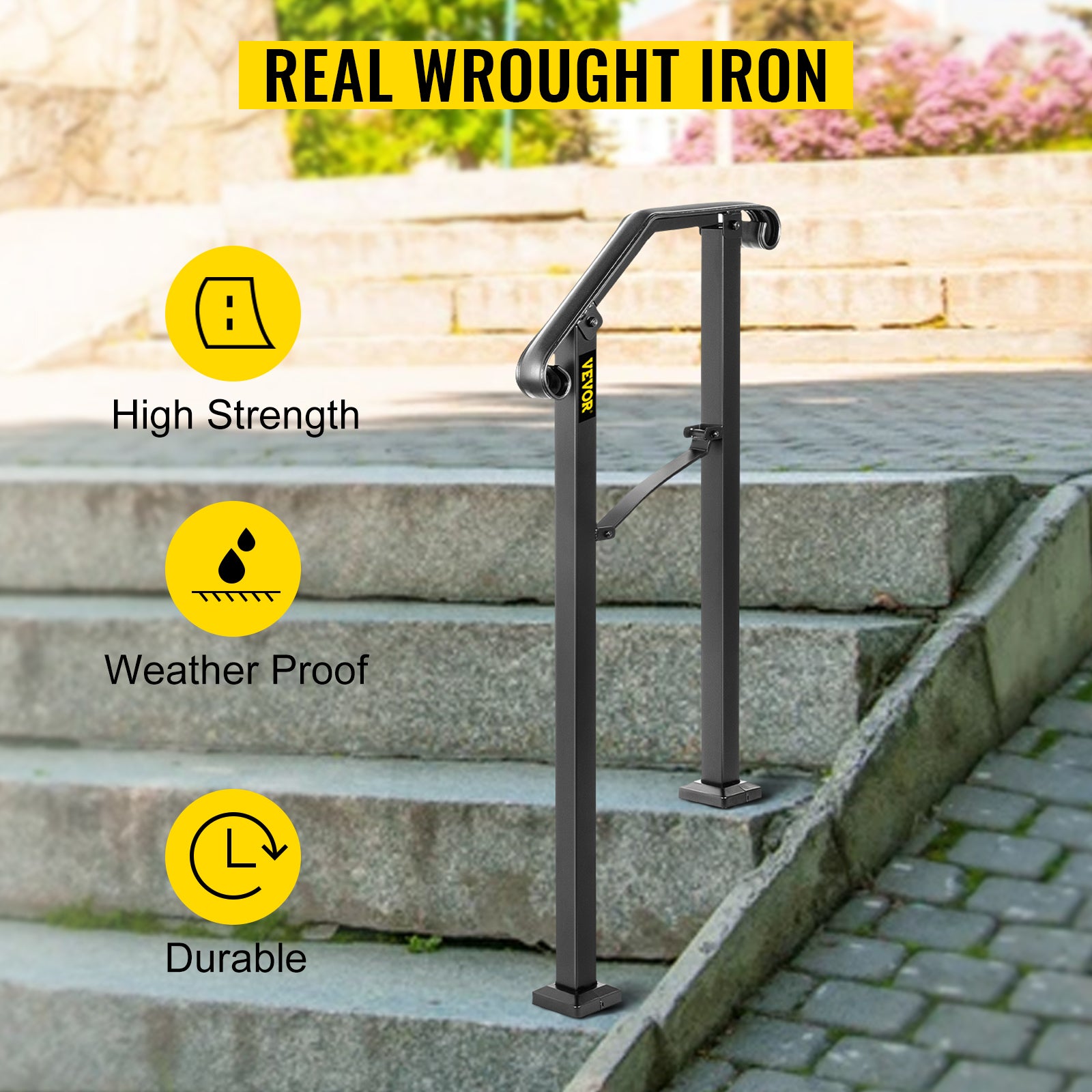 VEVOR Handrail Arch Railing White Fits 1 Or 5 Steps Stair Rail Wrought Iron Hand Rails With Installation Kit For Outdoor Steps