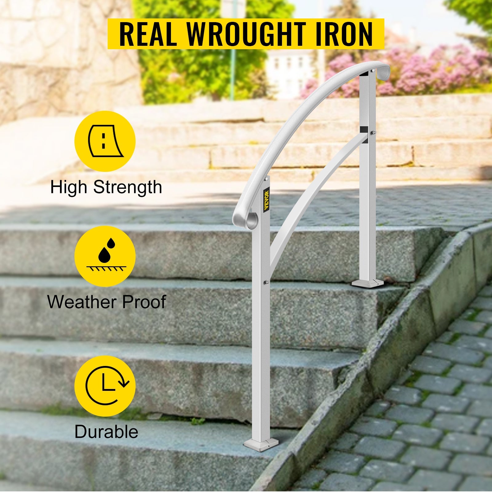 VEVOR Wrought Iron Handrail Fits 1 or 5 Steps with Installation Kit Hand Rails for Outdoor Steps Transition Handrail Stair Rail