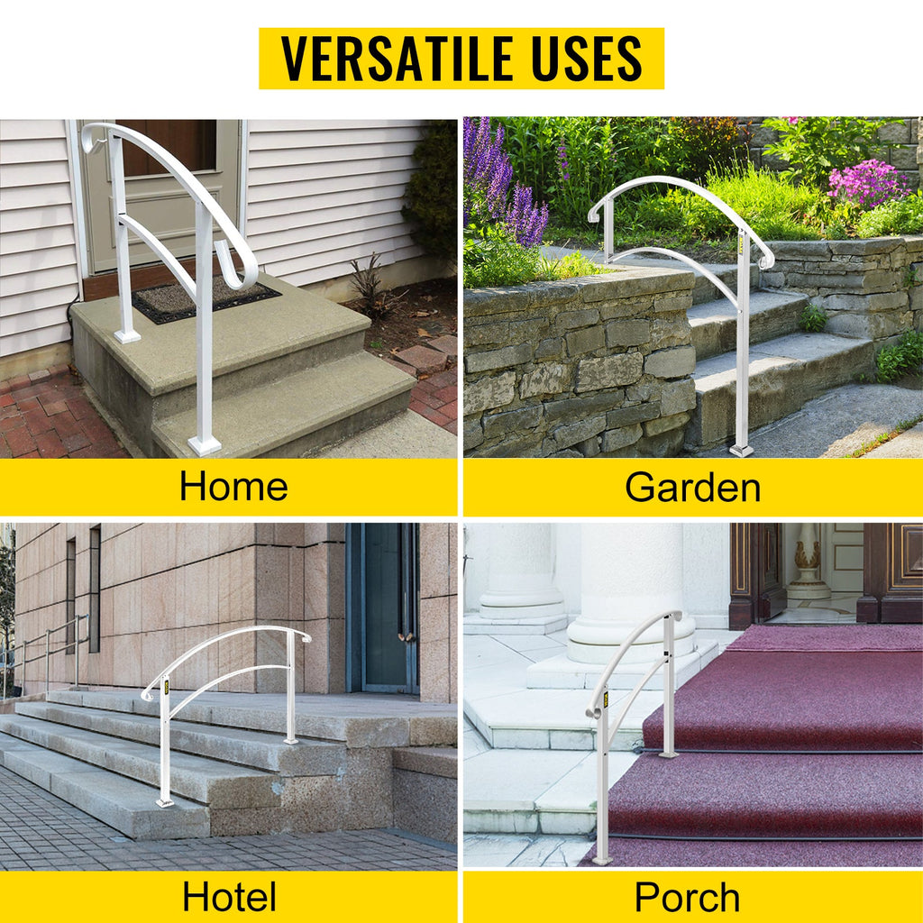 VEVOR Wrought Iron Handrail Fits 1 or 5 Steps with Installation Kit Hand Rails for Outdoor Steps Transition Handrail Stair Rail