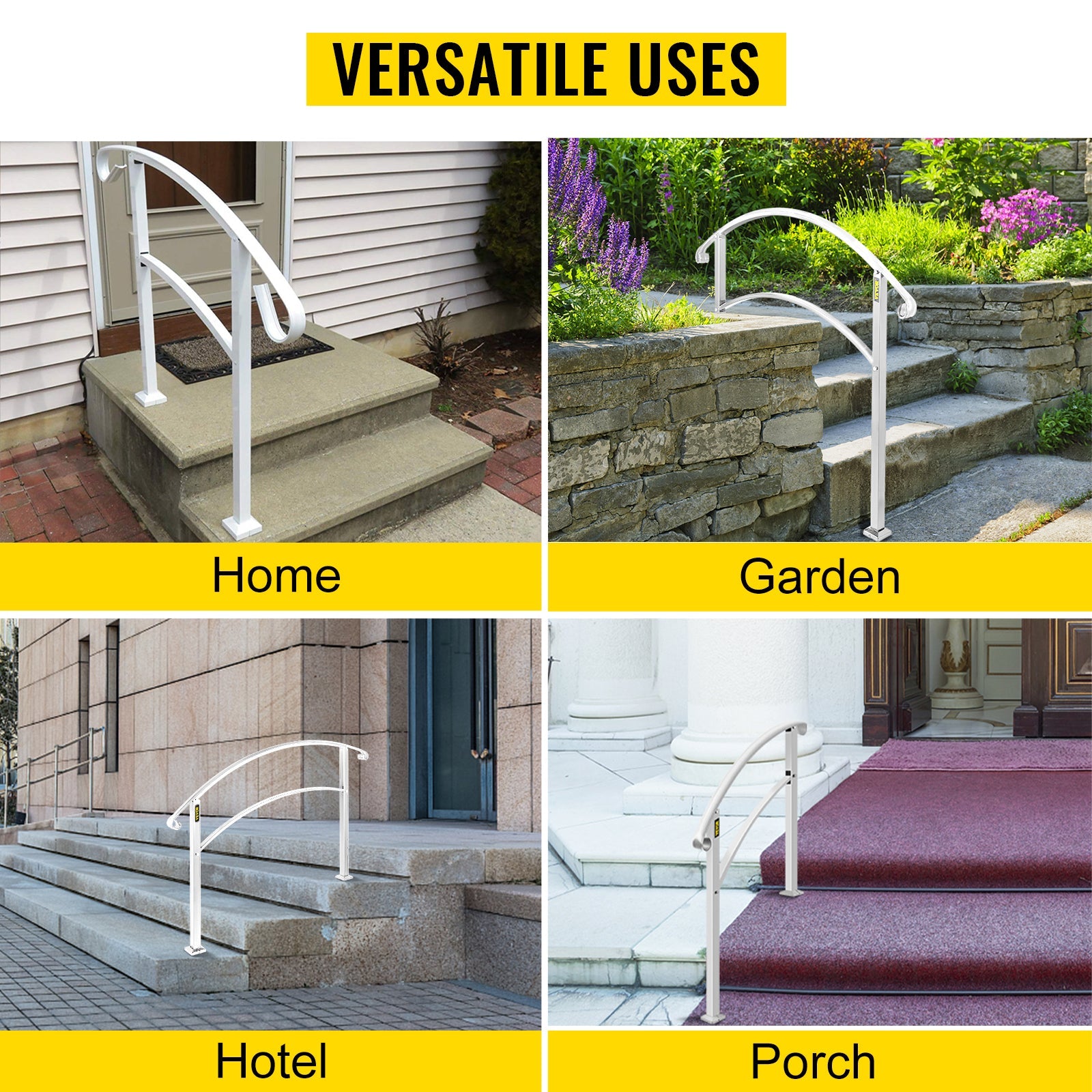 VEVOR Wrought Iron Handrail Fits 1 or 5 Steps with Installation Kit Hand Rails for Outdoor Steps Transition Handrail Stair Rail