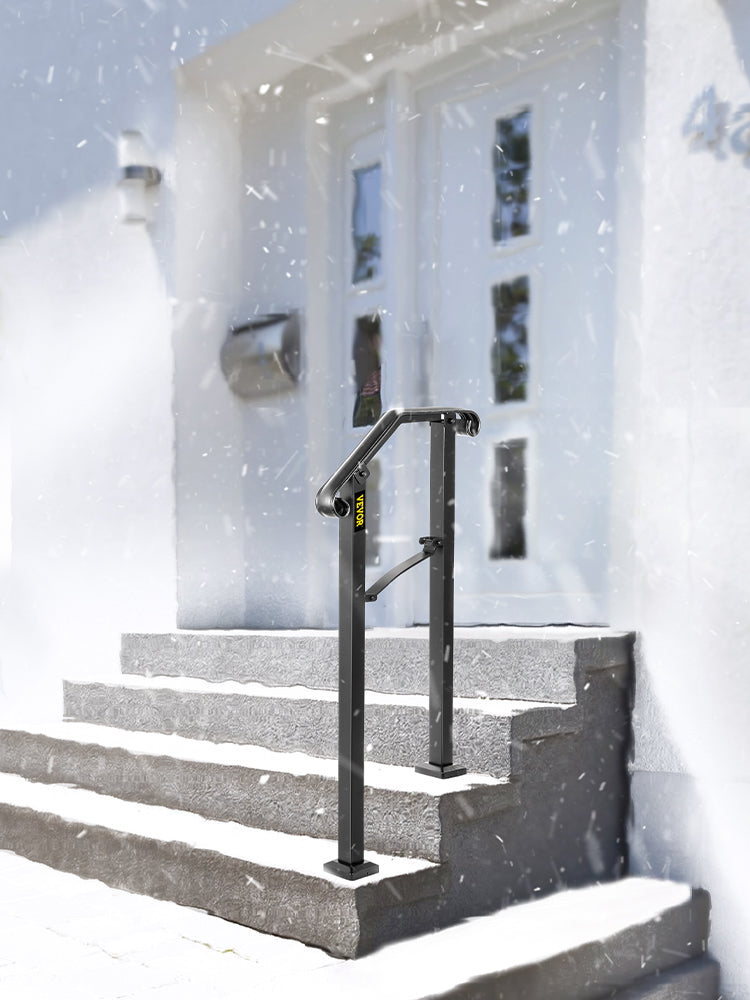 VEVOR Handrail Arch Railing White Fits 1 Or 5 Steps Stair Rail Wrought Iron Hand Rails With Installation Kit For Outdoor Steps