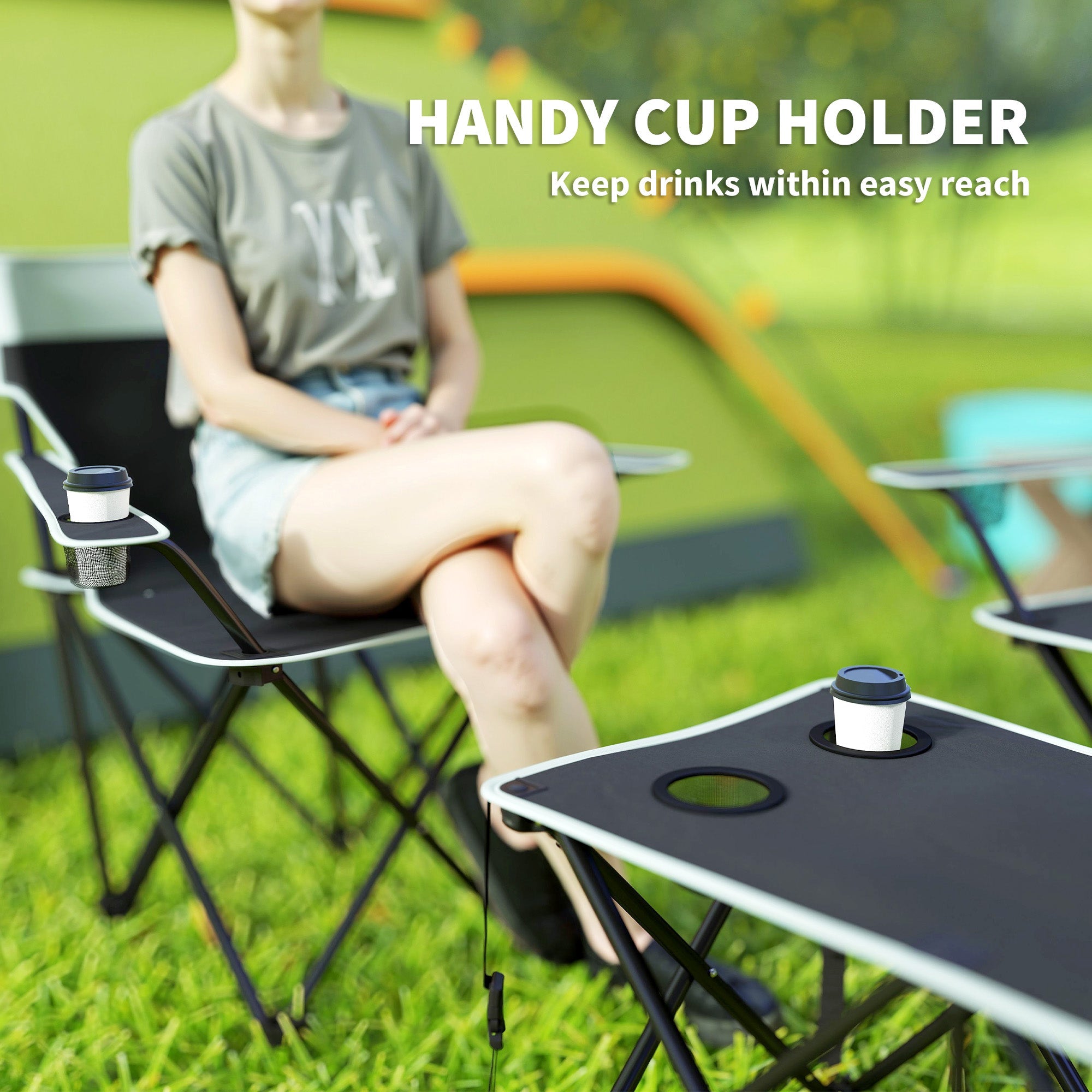 Outsunny 4 Piece Foldable Camping Table and Chairs Set, Grey