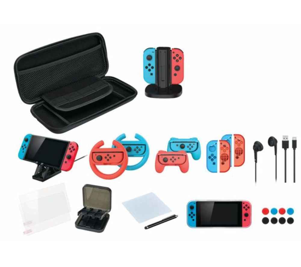 Nintendo Switch 24-In-1 Mega Bundle - Charging Stand Case Wheels & More