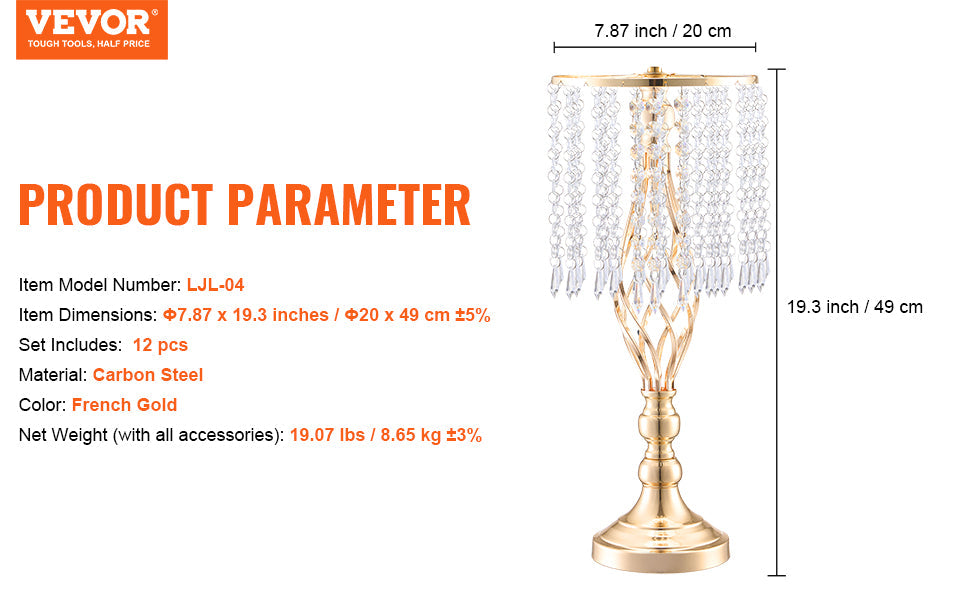 VEVOR 2/10/12PCS Tall Wedding Flower Vase Metal Centerpiece Gold Floral Arrangement Stand Display Rack for Tables Dinner Party