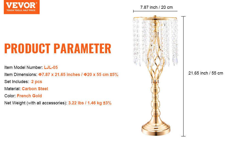 VEVOR 2/10/12PCS Tall Wedding Flower Vase Metal Centerpiece Gold Floral Arrangement Stand Display Rack for Tables Dinner Party