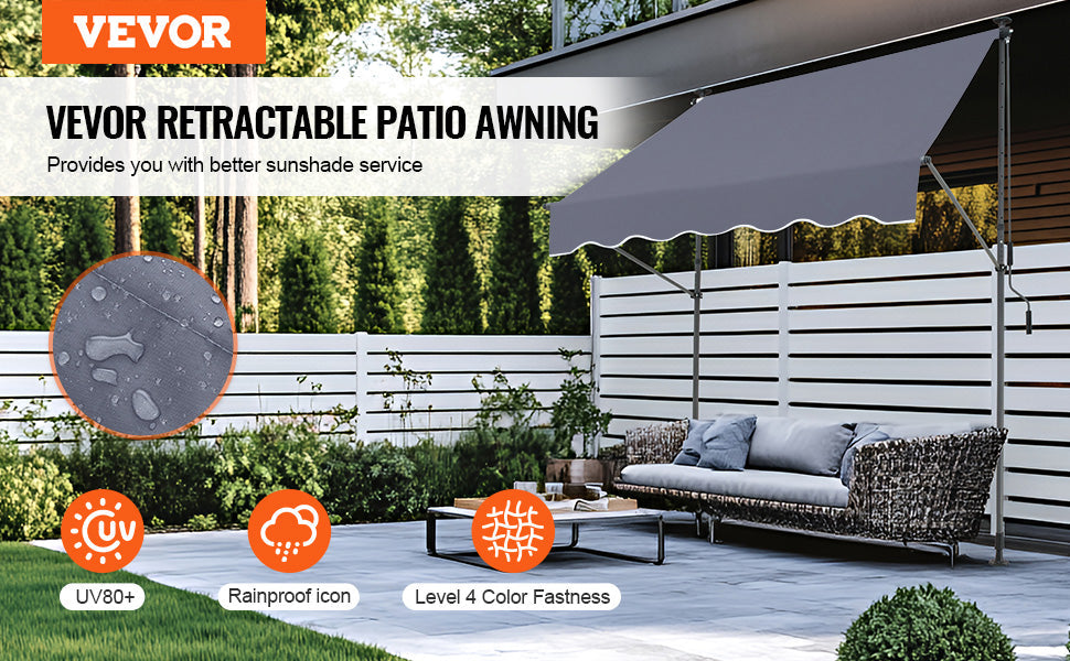 VEVOR Patio Awning Retractable Awning Sunshade Shelter with Manual Crank Handle Outdoor Canopy Sunsetter Deck for Balcony Yard
