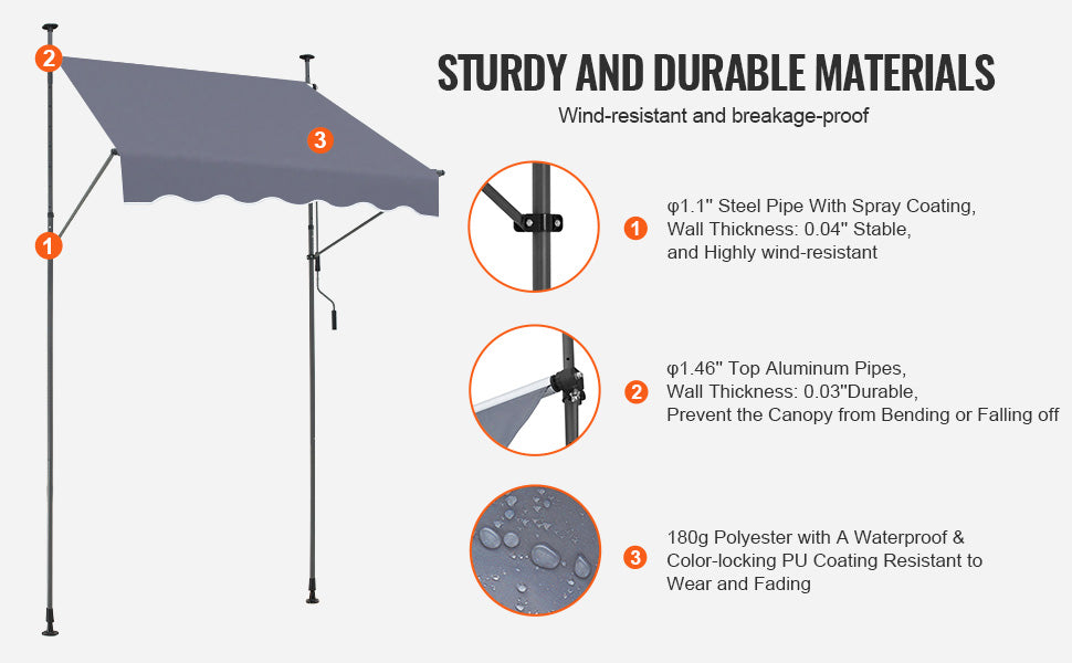 VEVOR Patio Awning Retractable Awning Sunshade Shelter with Manual Crank Handle Outdoor Canopy Sunsetter Deck for Balcony Yard