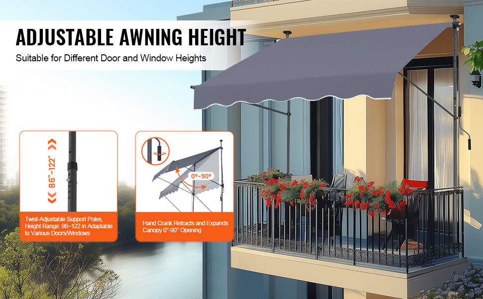 VEVOR Patio Awning Retractable Awning Sunshade Shelter with Manual Crank Handle Outdoor Canopy Sunsetter Deck for Balcony Yard