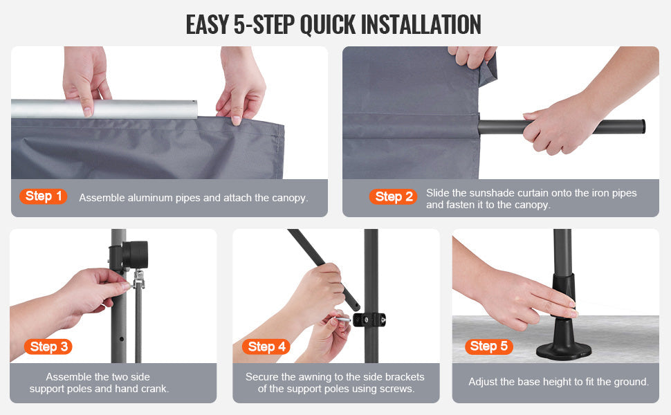 VEVOR Patio Awning Retractable Awning Sunshade Shelter with Manual Crank Handle Outdoor Canopy Sunsetter Deck for Balcony Yard