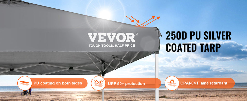 VEVOR Pop Up Canopy Tent 250D PU Silver Coated Tarp with Portable Roller Bag and 4 Sandbags Waterproof and Sun Shelter Gazebo