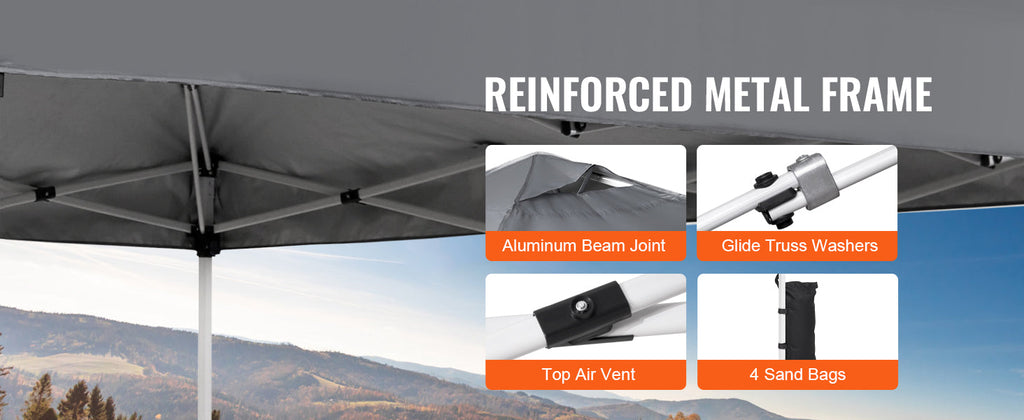 VEVOR Pop Up Canopy Tent 250D PU Silver Coated Tarp with Portable Roller Bag and 4 Sandbags Waterproof and Sun Shelter Gazebo