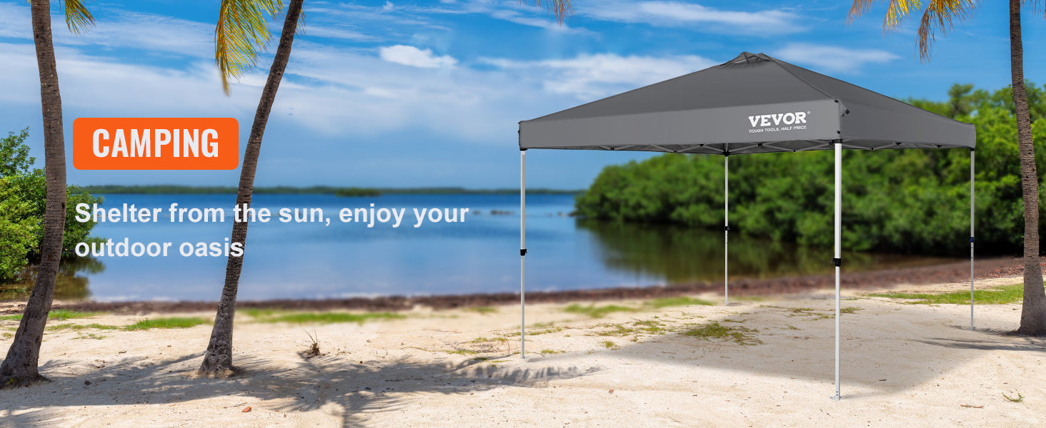 VEVOR Pop Up Canopy Tent 250D PU Silver Coated Tarp with Portable Roller Bag and 4 Sandbags Waterproof and Sun Shelter Gazebo