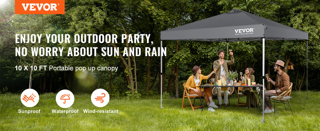 VEVOR Pop Up Canopy Tent 250D PU Silver Coated Tarp with Portable Roller Bag and 4 Sandbags Waterproof and Sun Shelter Gazebo