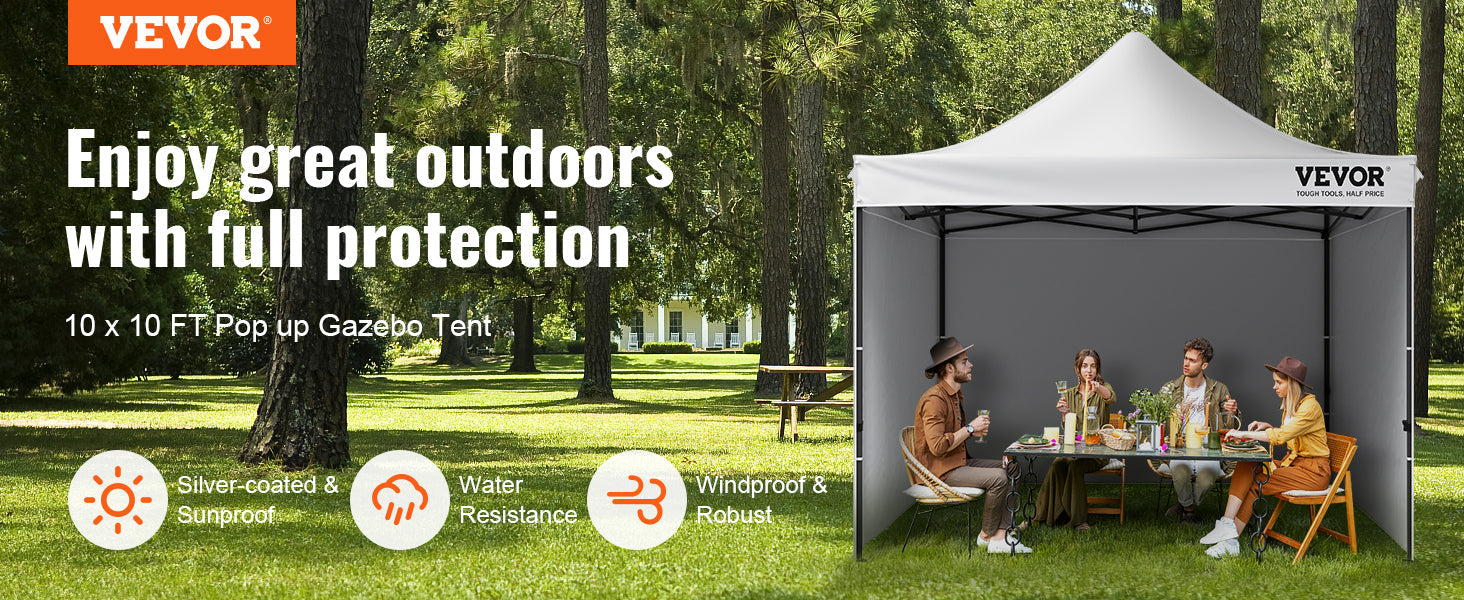 VEVOR 10x10 FT Pop up Canopy with Removable Sidewalls Portable Gazebo & Wheeled Bag  UV Resistant Waterproof Tent for Patio