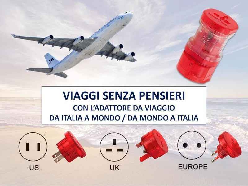 Travel Plug Universal Worldwide Charger Power Adapter US, EU, UK, AU - Red
