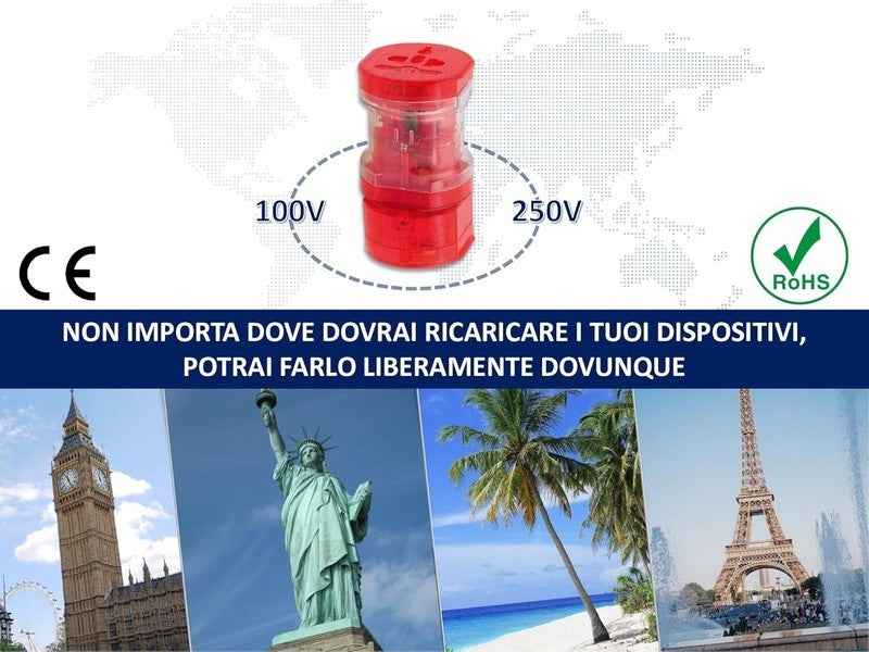 Travel Plug Universal Worldwide Charger Power Adapter US, EU, UK, AU - Red
