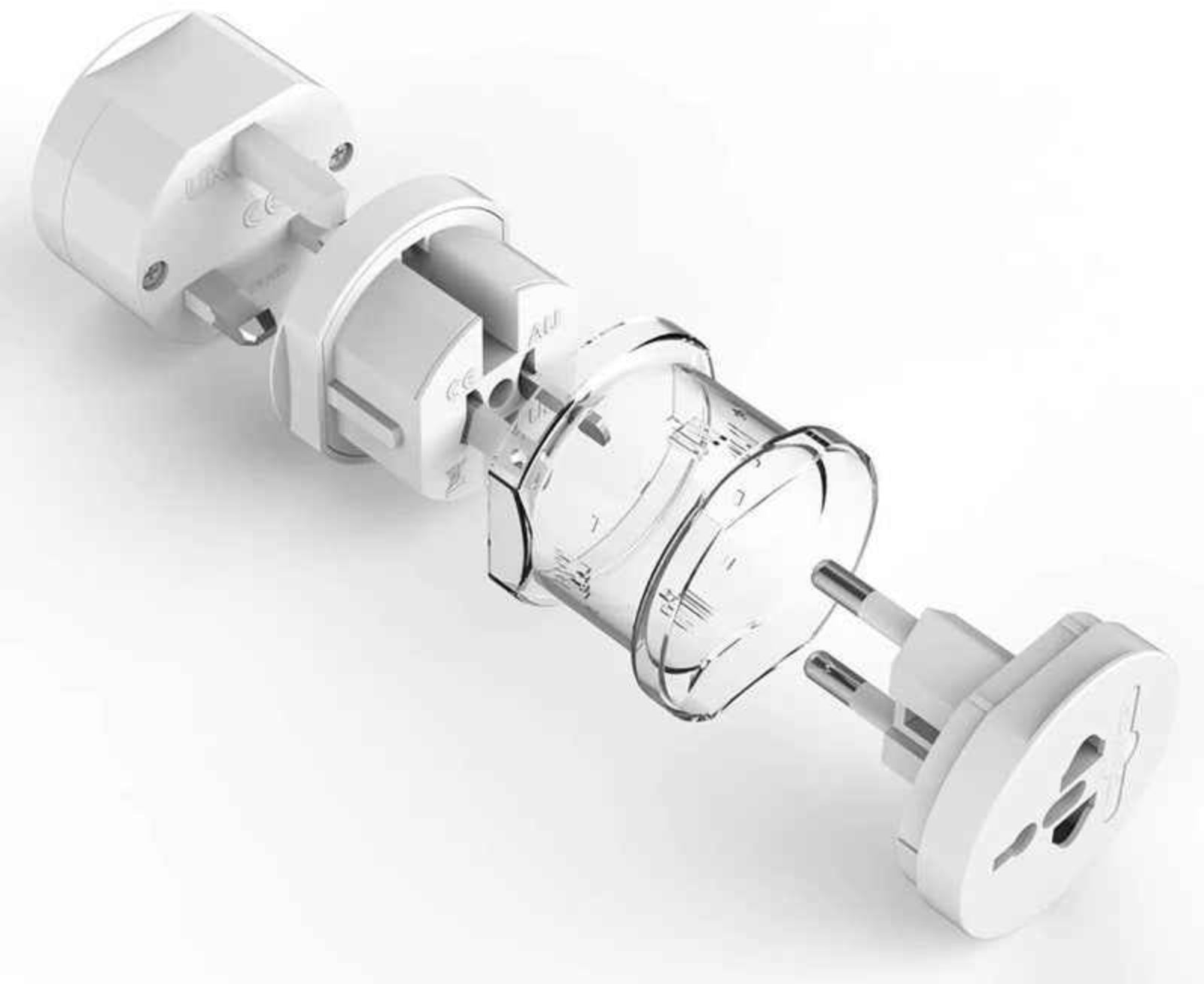 Travel Plug Universal Worldwide Charger Power Adapter US, EU, UK, AU - White