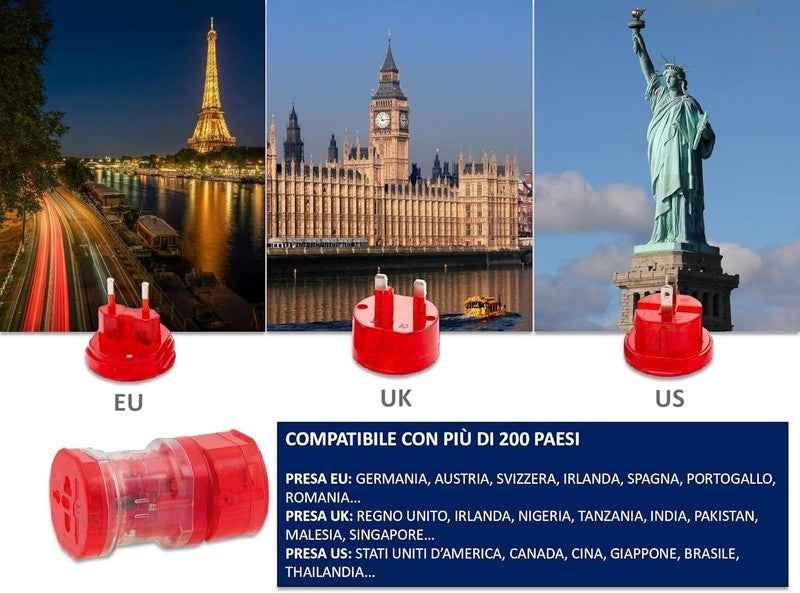 Travel Plug Universal Worldwide Charger Power Adapter US, EU, UK, AU - Red