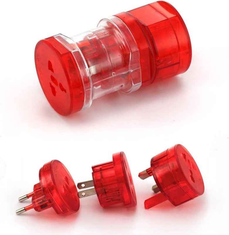 Travel Plug Universal Worldwide Charger Power Adapter US, EU, UK, AU - Red