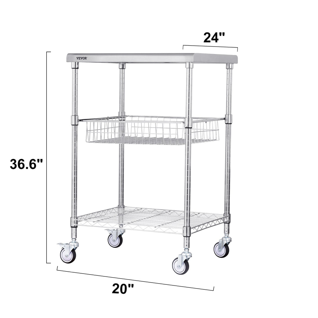 VEVOR Rolling Utility Cart 3-Tier Mobile Shelving Unit Organizer Service Cart on Wheels Metal Storage Trolley for Kitchen  Bar